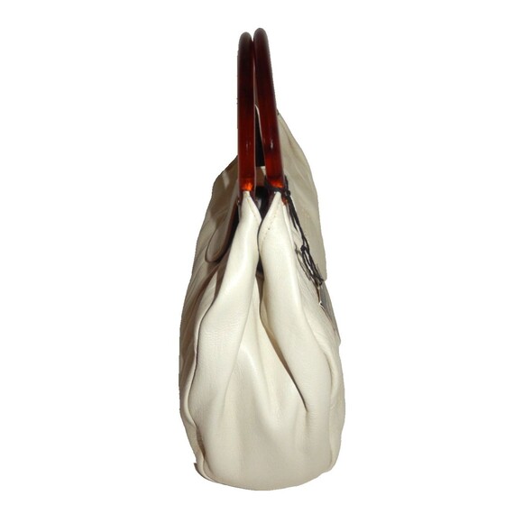 Vintage 1950's Ande Handbag Purse Buttery Soft Leather Cream Bakelite Handles - Picture 5 of 10